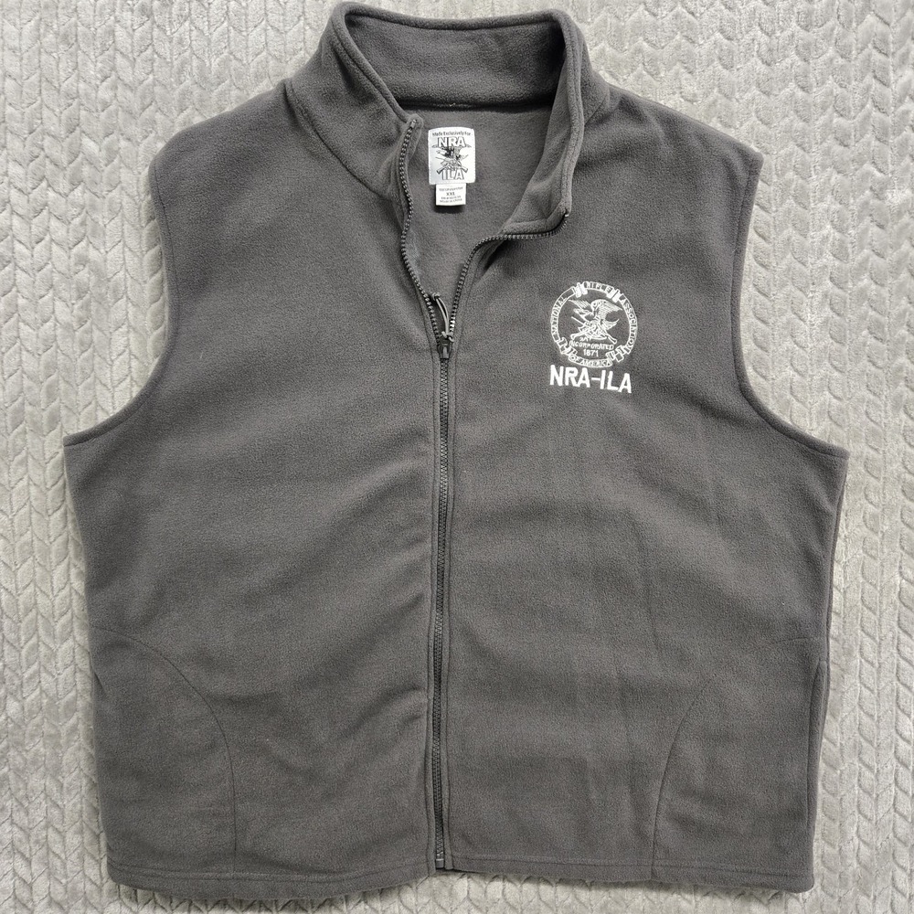 NRA ILA Size XXL Fleece Vest Grey Full Zip National Rifle Assocation Jacket 2X‎